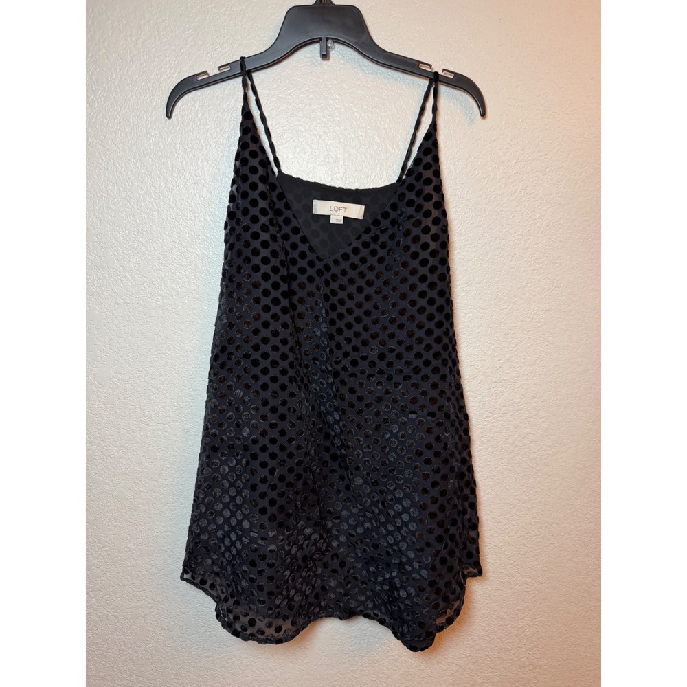LOFT Black Velvet Polka Dot Burnout Camisole V-Neck Tank Top Large